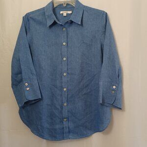 CHICOS WOMEN'S 100% LINEN 3/4 SLEEVE BUTTON UP SHIRT